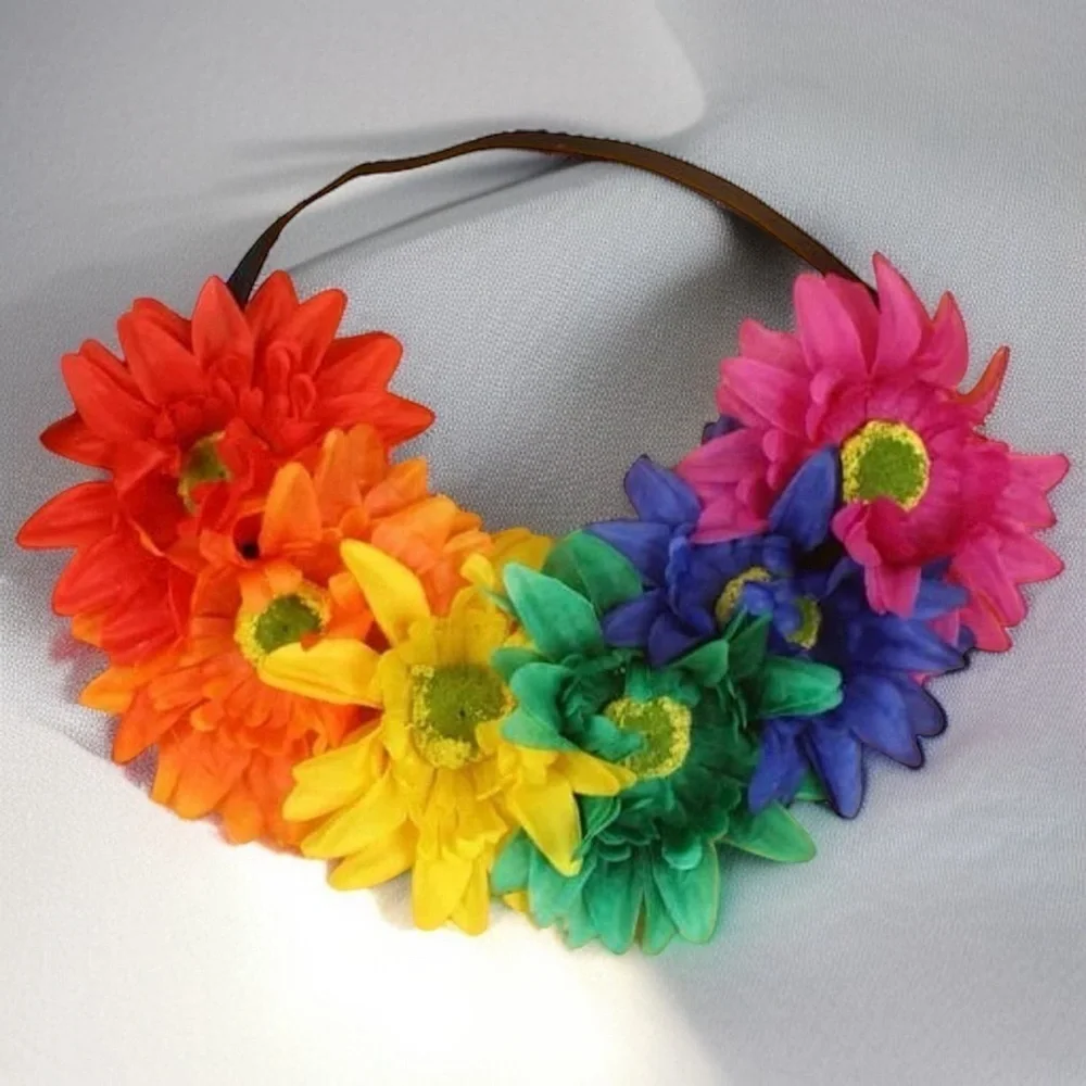 🌈 Rainbow Flower Headband - Colorful Floral Headpiece 🌼 PRIDE Headpiece